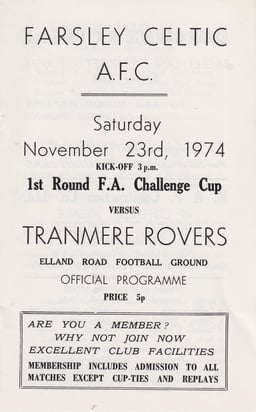 Farsley Celtic v Tranmere Rovers Match Programme 1974-11-23